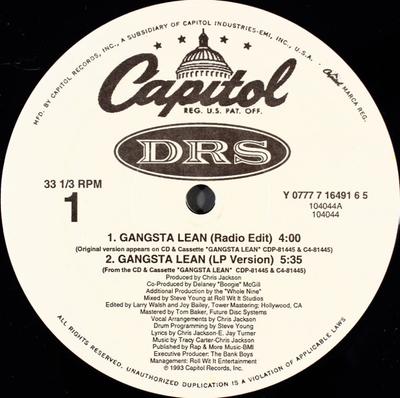 12inch Record D.R.S. - Gangsta Lean Y0777771649165 Capitol Records 1993 US Soul/Funk Used