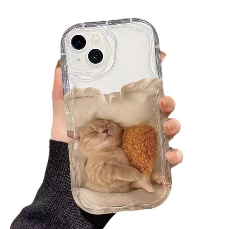 Sleeping cat apple 15promax mobile phone case iPhone14/13/11 cream case xr/xs transparent 8 soft case