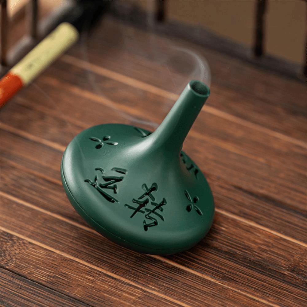 Chinese-style Retro Conical Gyroscope Incense Burner Zinc Alloy Openwork Calligraphy Censer Mini Removable