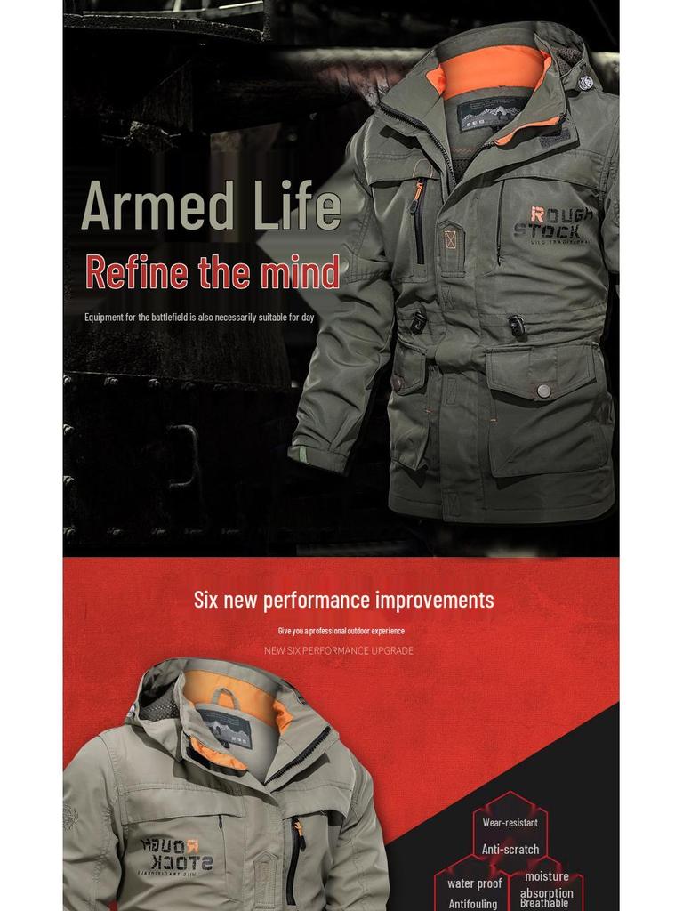 Men's Mid-Length Casual Hooded Plus Size Jacket for Spring and Autumn.