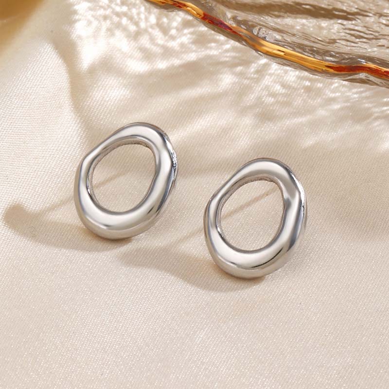 Stainless Steel Metal Round Hollow Stud Stud Earrings For Women Minimalist Gold Color Geometric Earrings Waterproof Jewelry