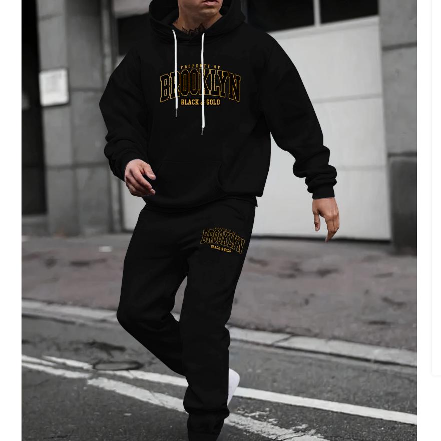 

Men s Printed Hooded Sweater Sweatpants Suit Autumn and Winter Sports Windbreaker Jacket Hoodie Two-piece Suit XXL