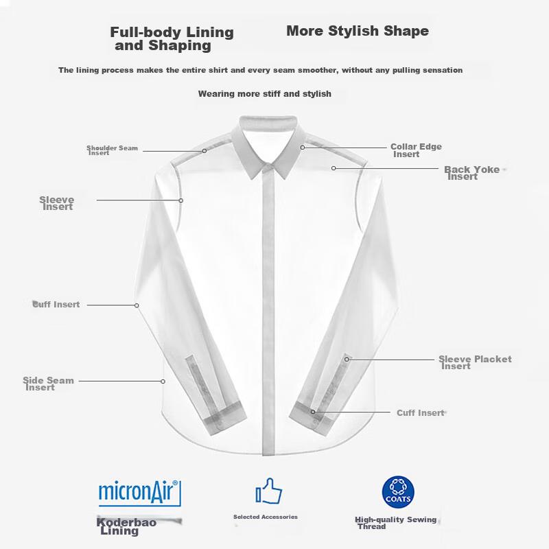 FIRS [100% Pure Cotton DP Wrinkle-Free] Men's Long-Sleeve Shirt, All-Season Business Casual Wrinkle-Resistant Formal Wear for Me