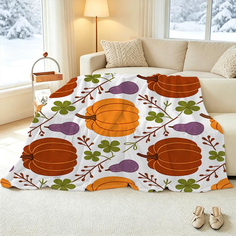 Plush Flannel Throw Blanket, Pumpkin Collection Soft, Skin-Friendly & Warm, Machine Washable, Perfect for Home, Office Napping & Daily Cozy Use