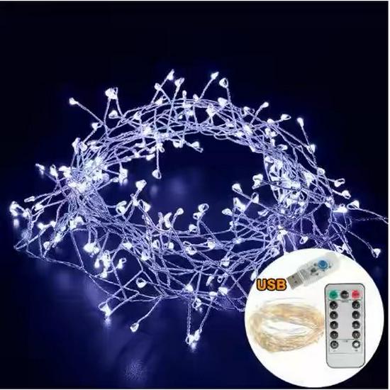 

LED Firecracker Copper Wire Lights: Decorative Garland for Weddings, Home, Festivals, and Christmas. 3m 100 LEDs - USB Remote 8 Modes