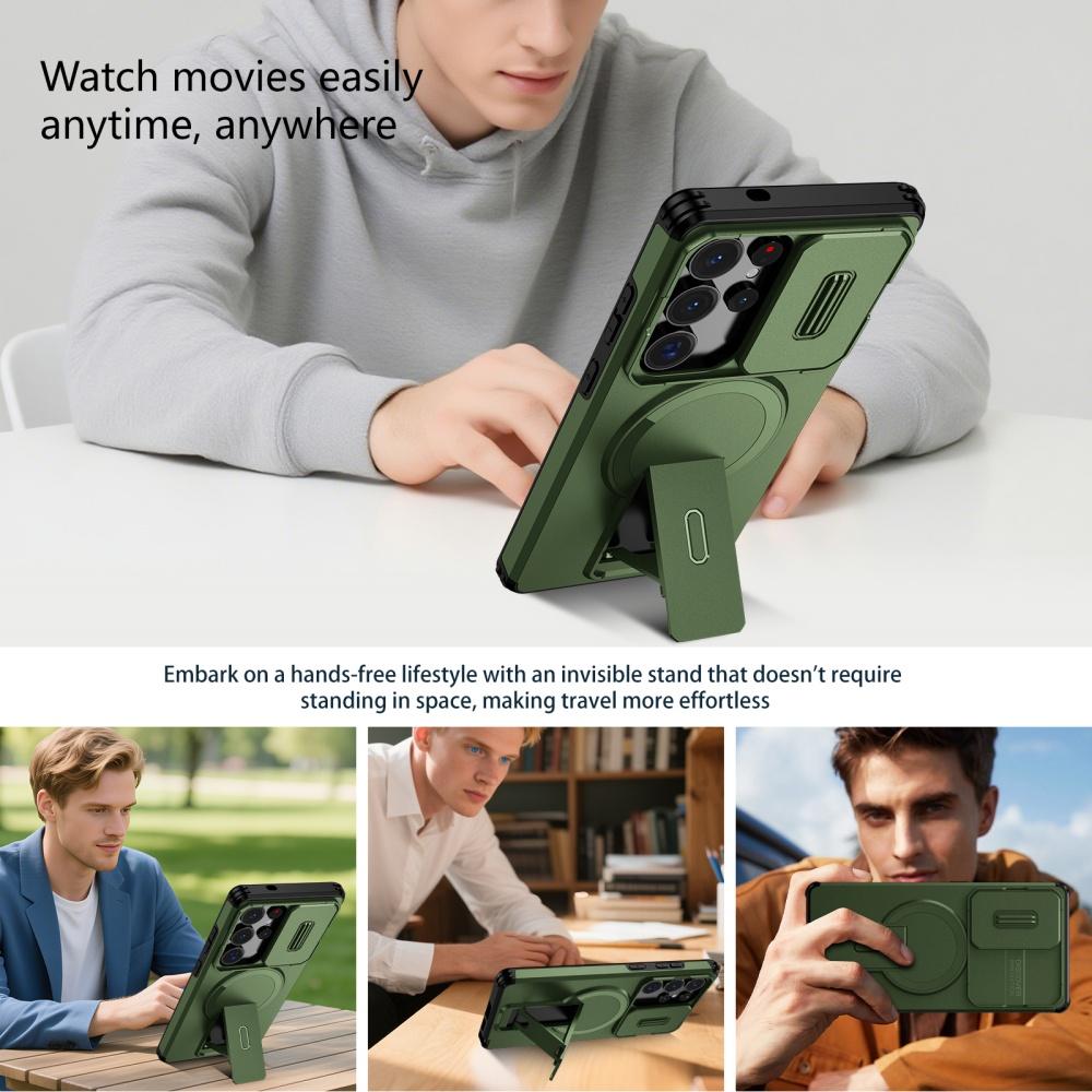 Coque avec Protection Caméra coulissante et Support Magnétique pour Samsung S25 S24 Ultra Plus S24FE S25FE S25 Edge A56 A36 A26 A16 A17