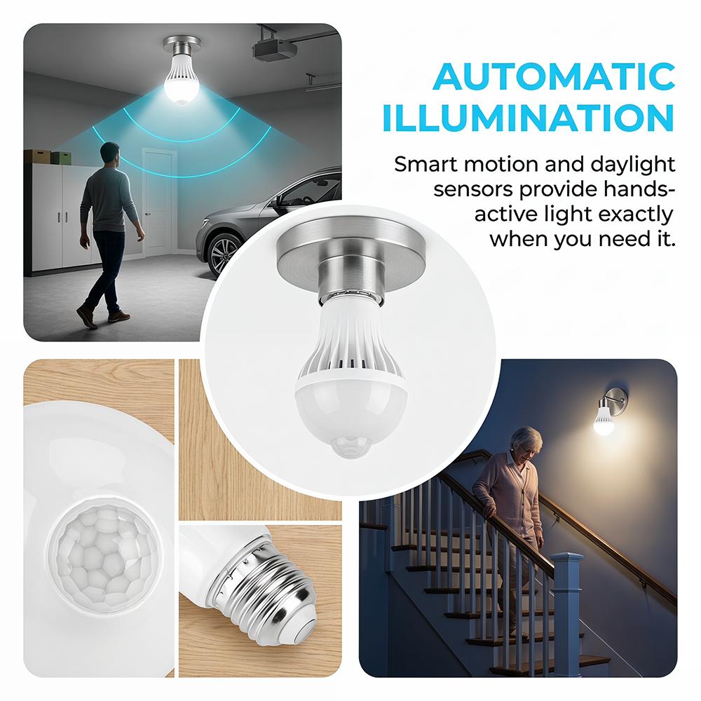 6500K Motion Sensor Light E27 Intelligent Detection Light Motion Sensor Light Bulb  Garage 5W
