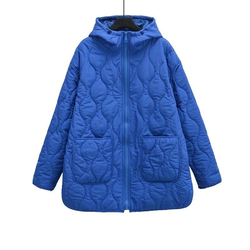 Spring New Women Diamond Large Pocket Casual Long Loose Hood Cotton-padded jacket Jacket 5854222