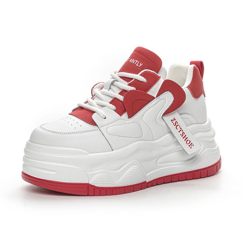 Kadın Hakiki Deri Günlük Platform Ayakkabılar - Trend 2025 İlkbahar/Sonbahar, Kolej Stili, Kalın Taban, İnternet Ünlü Beyaz