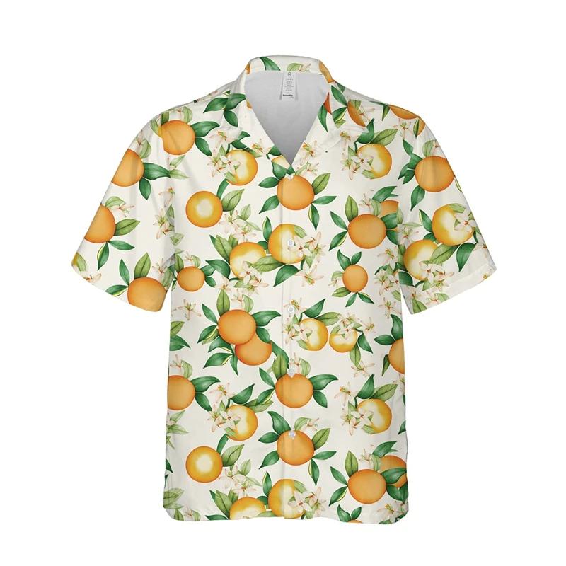 Hawaiisk Herrskjorta För Män Mode 3D-tryck Frukt Apelsinfrukt Revers Kortärmad Sommar Avslappnad Herrkläder Knappskjortor