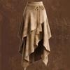 Women's Western Style Suede Asymmetric High Waist Midi Skirt with Tie Waist