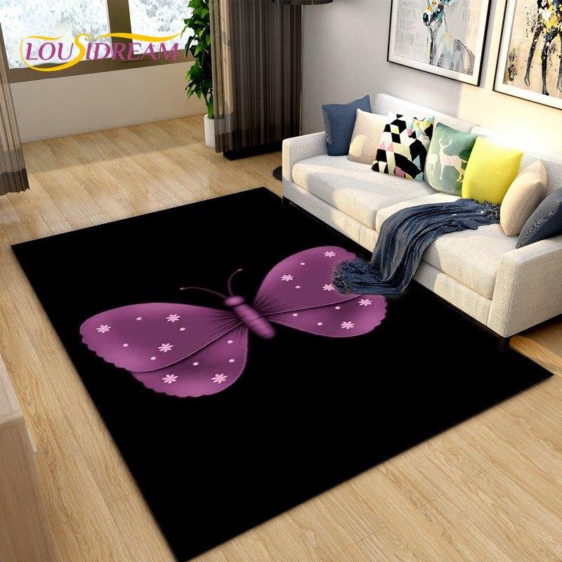 3D barevný koberec Butterfly Flower Area,Koberec do obývacího pokoje Ložnice Pohovka Yoga,Kuchyně Koupelna Rohožka Protiskluzová podložka na podlahu