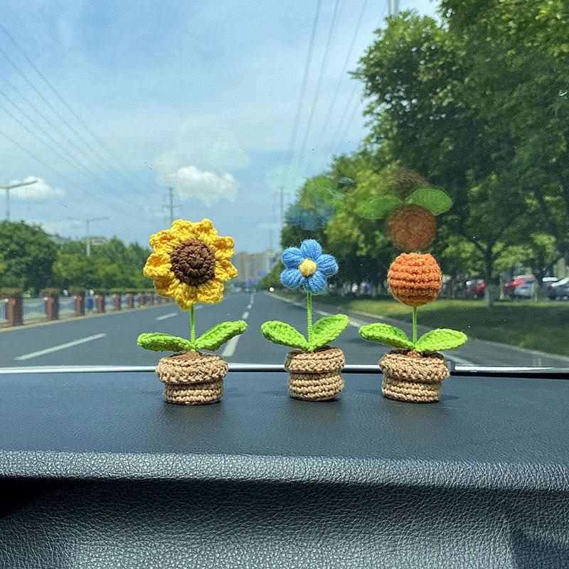 1PC Wedding Decoration Hand-woven Knitted Bouquet Knitting Flower Rose Tulips Bouquet Potted