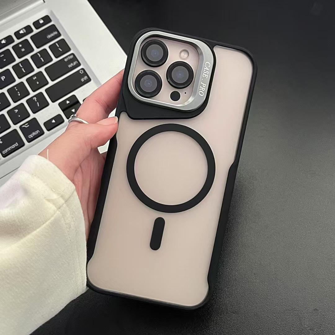 

Black Warriors Are Suitable for IPhone 16 Matte Magnetic Suction Phone Case Blade Lens Bracket Apple 15 Anti Fall Protection Case iPhone12promax
