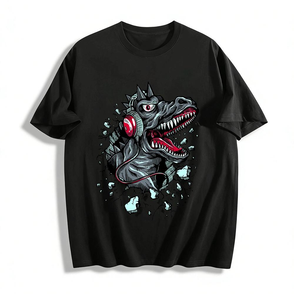 

Rock Dinosaur Breaking Wall Print Casual Trendy T-Shirt Pure cotton T-shirt XXS
