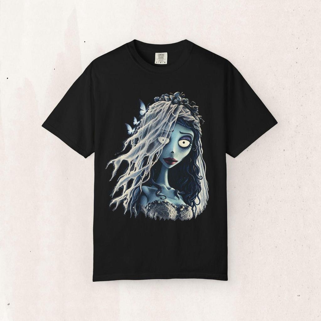 Corpse Bride Portrait Tee, Muted Moonlit Aesthetic - Vintage Garment-Dyed Cotton | Relaxed Fit Unisex Shirt