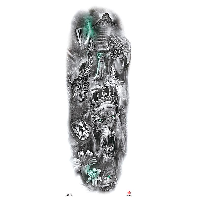 Waterdichte tattoo stickers voor de hele arm: Jezus, Maagd Maria, Kroon, Leeuw-ontwerp