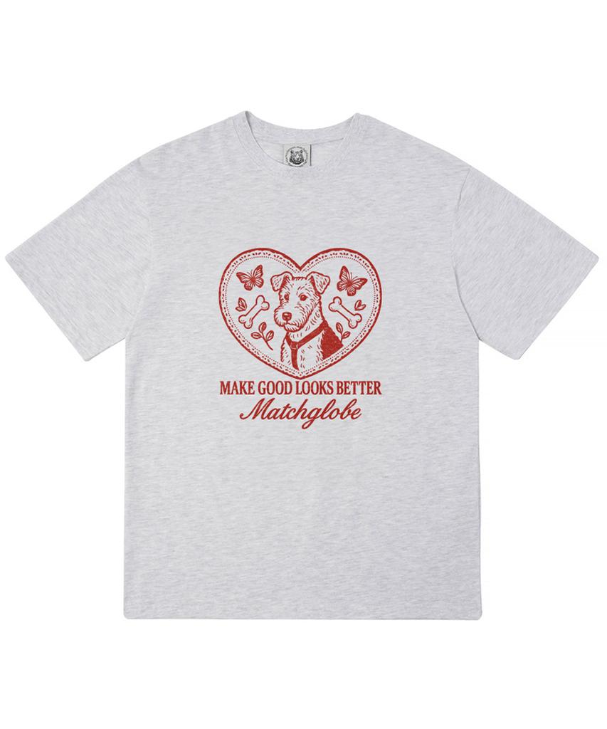 MATCHGLOBE Doggy Heart Oversized Tee (Light Grey)