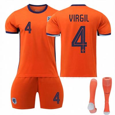 2024 Nyderlandų namų marškinėliai: Van Dijk #4, Robben, Depay, De Jong trumpomis rankovėmis futbolo apranga - Europos taurės leidimas