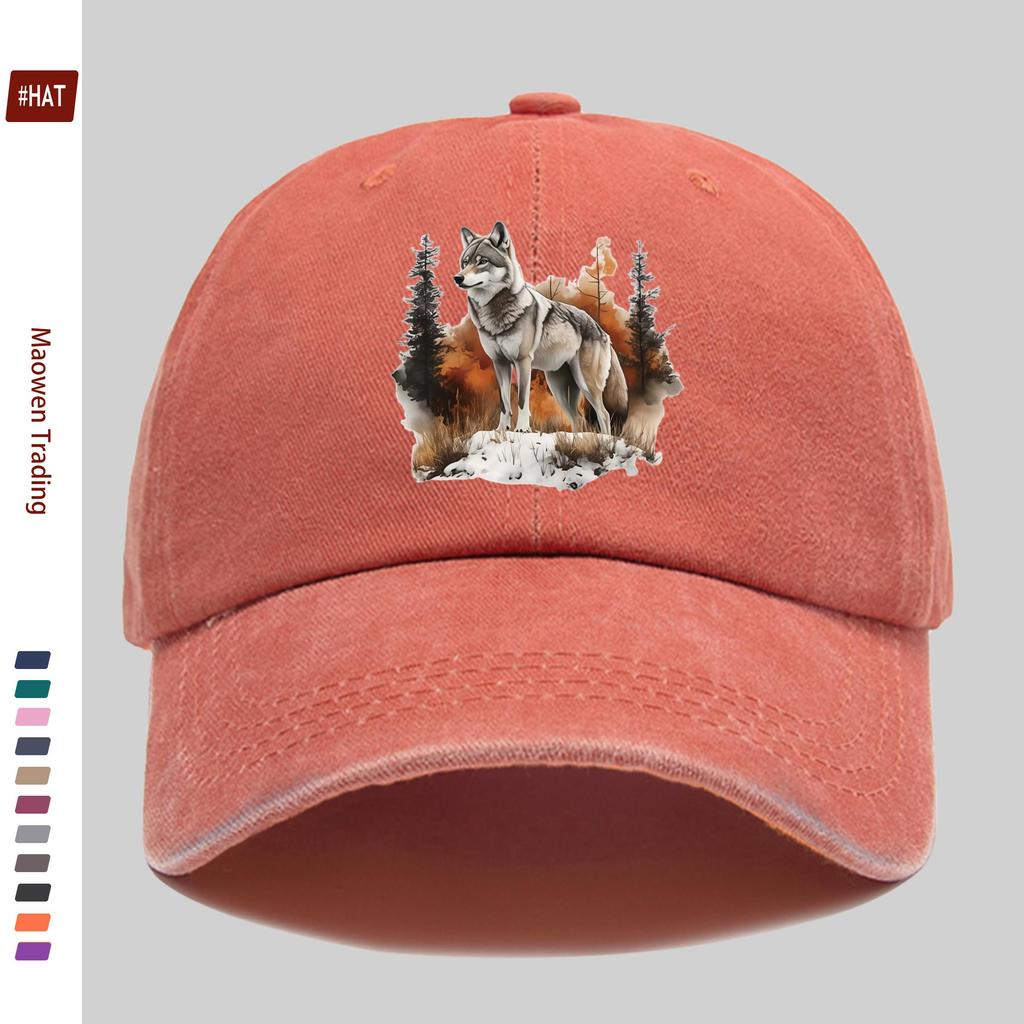 pc Gray Wolf And Forest Snow Scene Printed Baseball Cap Casual Trucker Sun Hat Comfortable Lightweight Papa Hat Dad Mom Beac