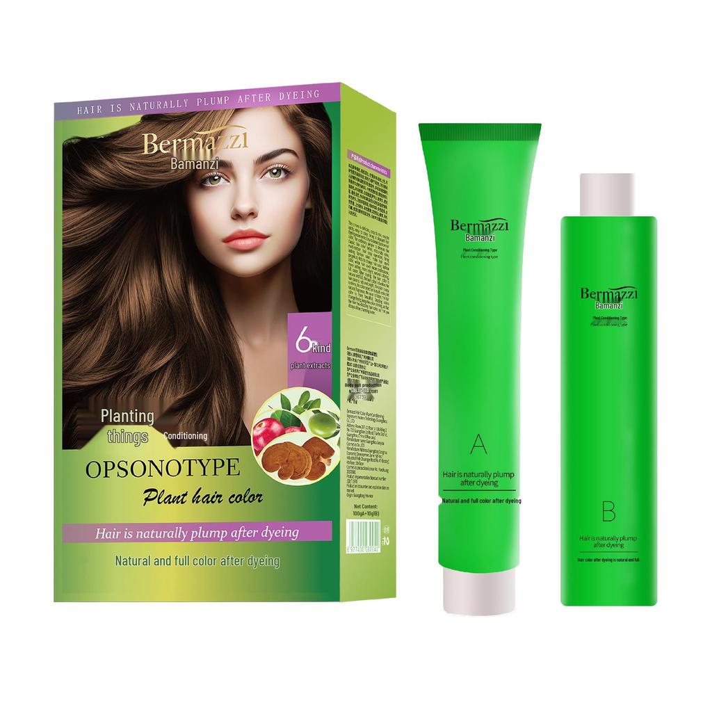 Bamanzi Hazelnut Low Ammonia Plant-Based Hair Dye Cream for Home Use, Gentle White Coverage, No Bleach Needed.