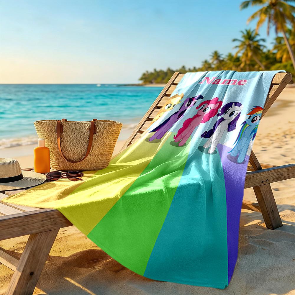 Little Pony Personalized Text Beach Towel Super Soft & Absorbent Suitable for Swimming Gym Camping Yoga Vacation