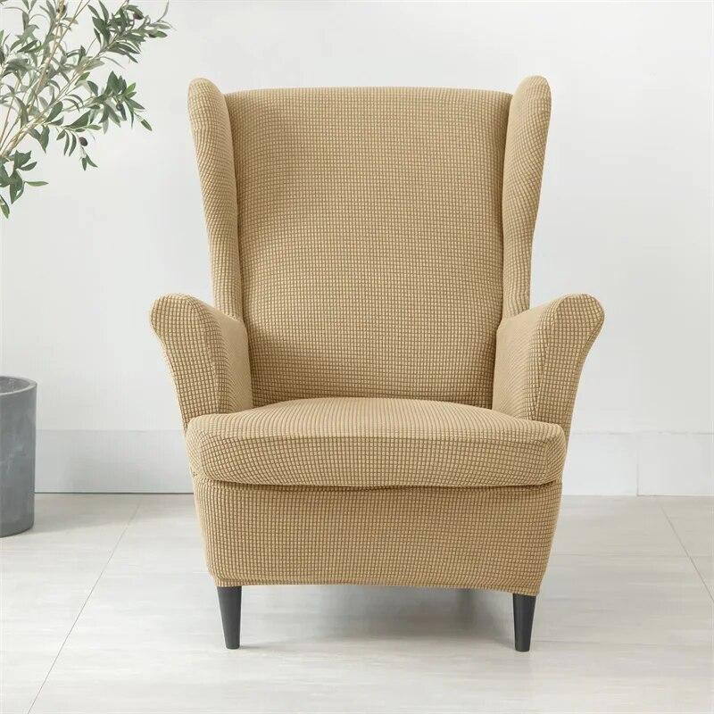 Solid Color Sloping King Back Chair Covers Elastic Polar Fleece Wing Chairs Cover with Seat Cushion Cover Furniture Protector