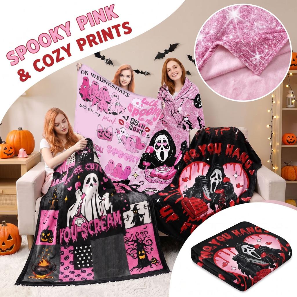 Halloween Flannel Blanket with Creative Print, 180230 cm, for Bed Couch Sofa