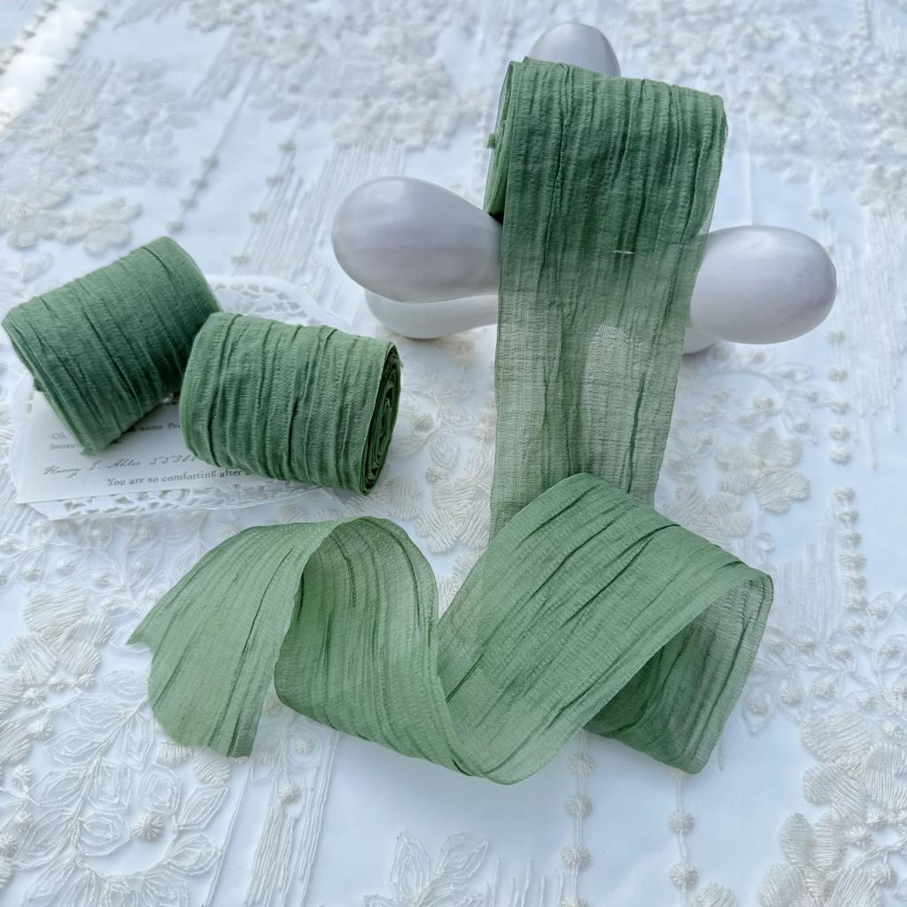 Elegant Striped Pleated Ribbons Simple Solid Color Chiffon Ribbons 5cm*5m Packaging Material Wedding Ribbons