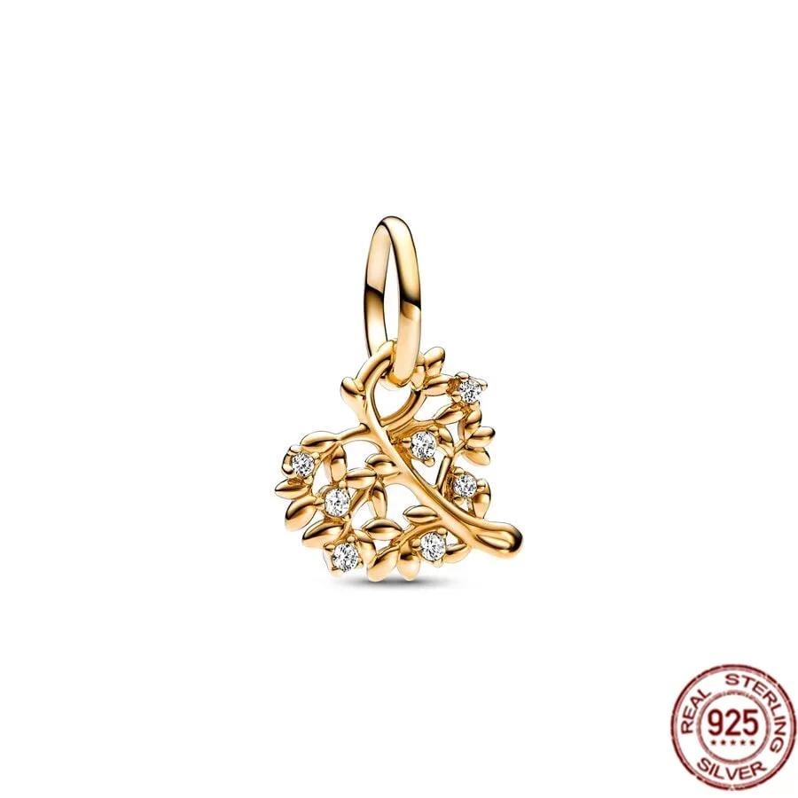 925 Silver Gold Heart Charms Beads Sparkling MapleLeaf Pendant For Women Bracelet DIY Jewelry Gift