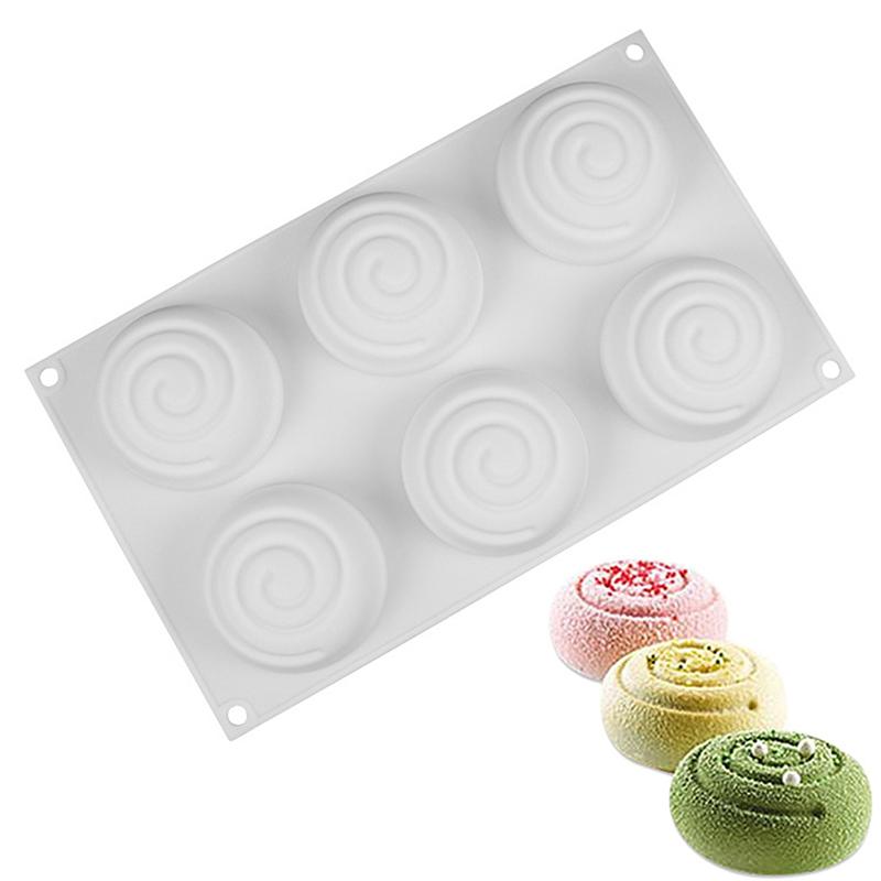 Soap Mould Round Whirlpool Silicone Rubber 6 Cavities Mousse Cake Baking Mold