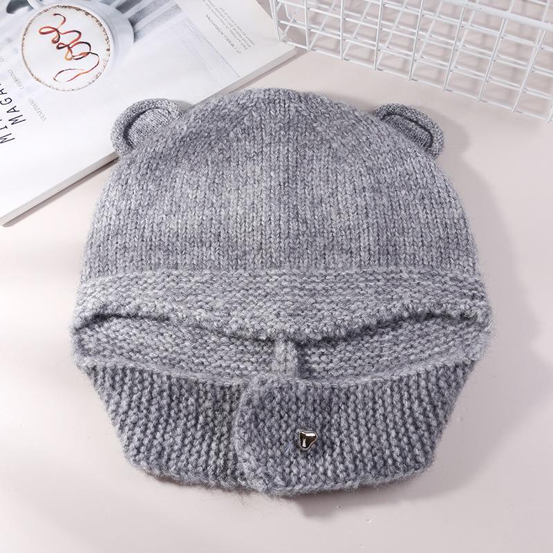 Cappello di Lana Carino con Orecchie d'Orso Giapponese per Donna in Autunno e Inverno Nuovo Caldo Cappello a Maglia che Mostra il Viso Protezione per Collo e Orecchie Cappello