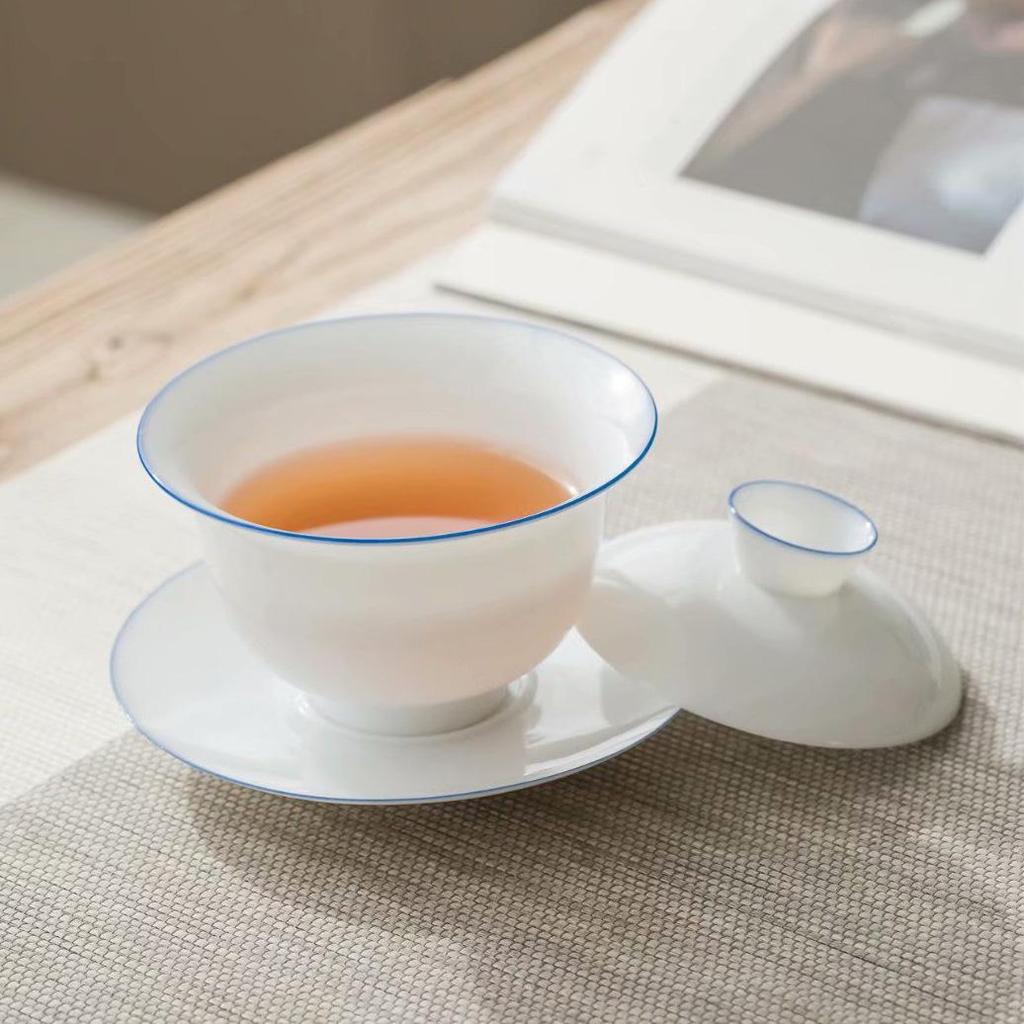 Customizable Handmade Sancai Gaiwan White Ceramic Tea Bowl - Thin-walled Kung Fu Tea Set