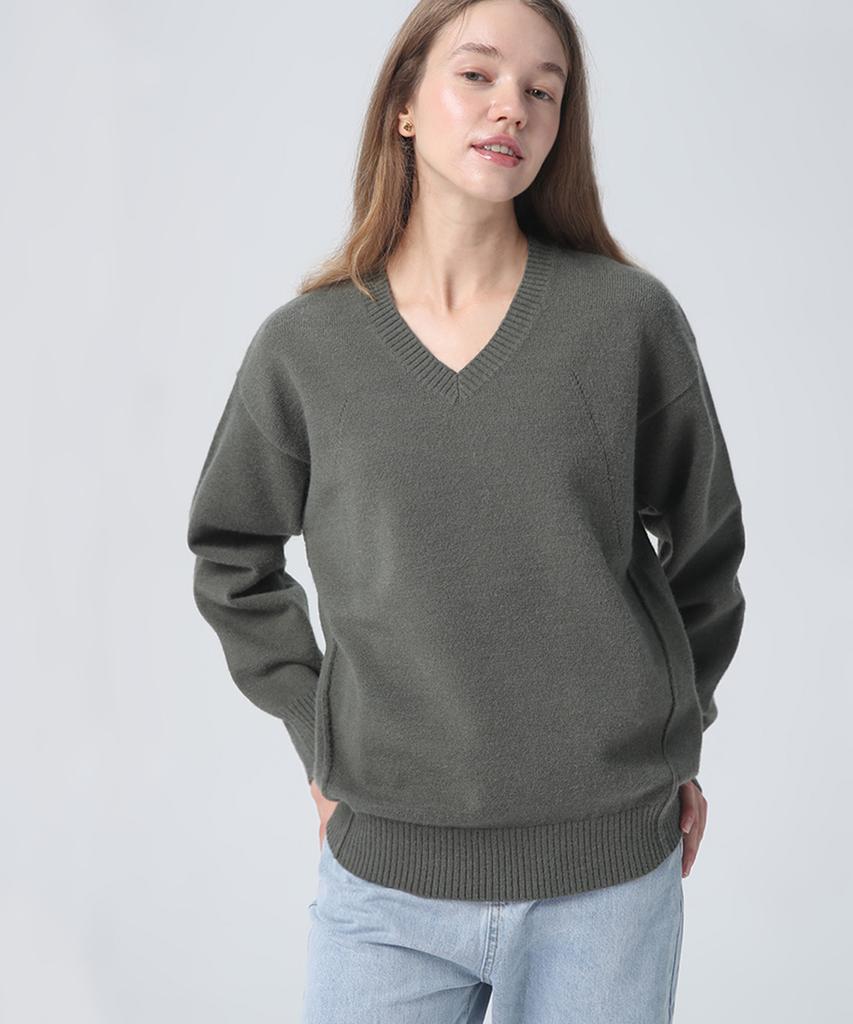 Beullumeol Pbt Wool V-Neck Knit - Olive Green