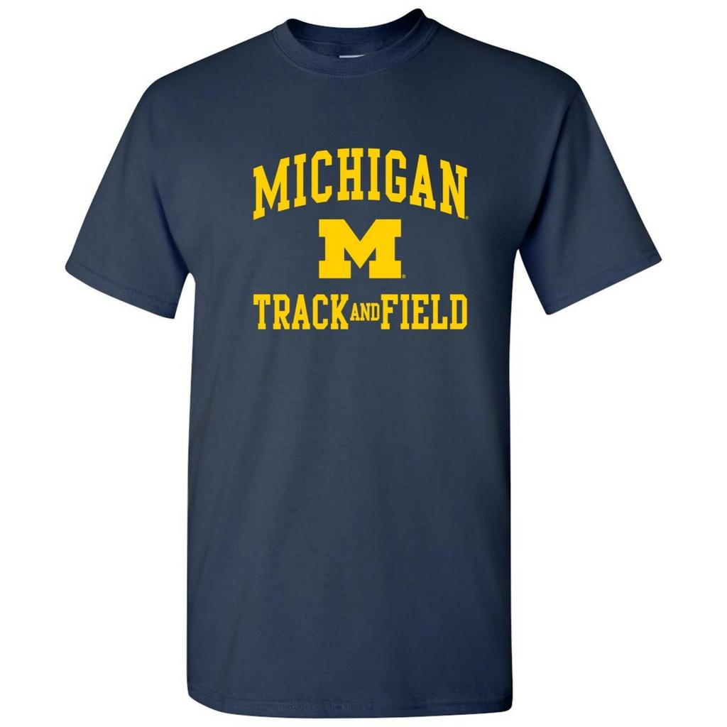 T-shirt da Gara di Atletica Leggera Michigan Wolverines con Logo ad Arco - Blu Navy