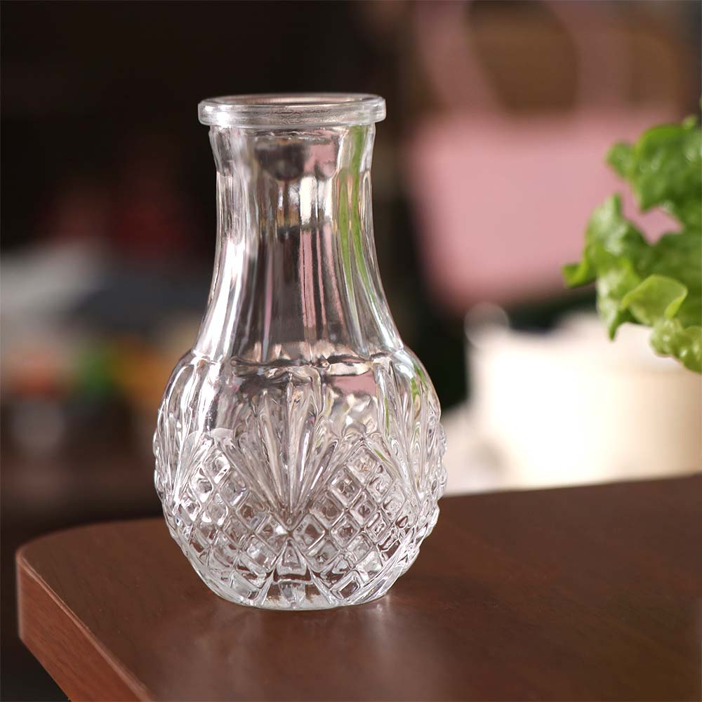 10 Stück/Set Kristallklare Mini-Glasvase Retro Relief-Blumenvase Kleines Vasenset Valentinstag