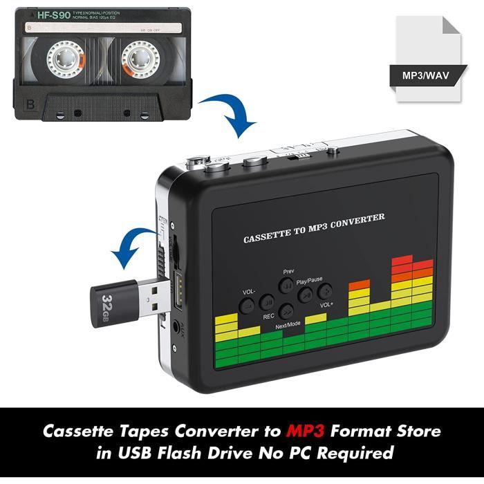 Lecteur de Cassette USB convertisseur de Bande en MP3, Lecteur de Musique Audio Portable Walkman Convertisseur de Cassette en M A2
