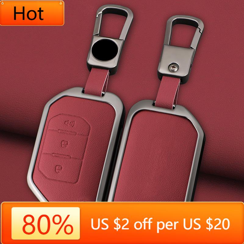 Interior Mouldings Car Flip Key Case Cover Shell Fob For Jeep Gladiator JT Sahara JLU Wrangler JL Rubicon 2018 2019 Alloy Leathe