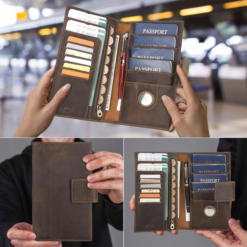 CONTACT'S Hakiki Deri Erkek Clutch Cüzdan Pasaport Tutucu Uzun Çanta Kredi Kartı Yuvası Taşınabilir Kart Çantası Seyahat Cüzdanları