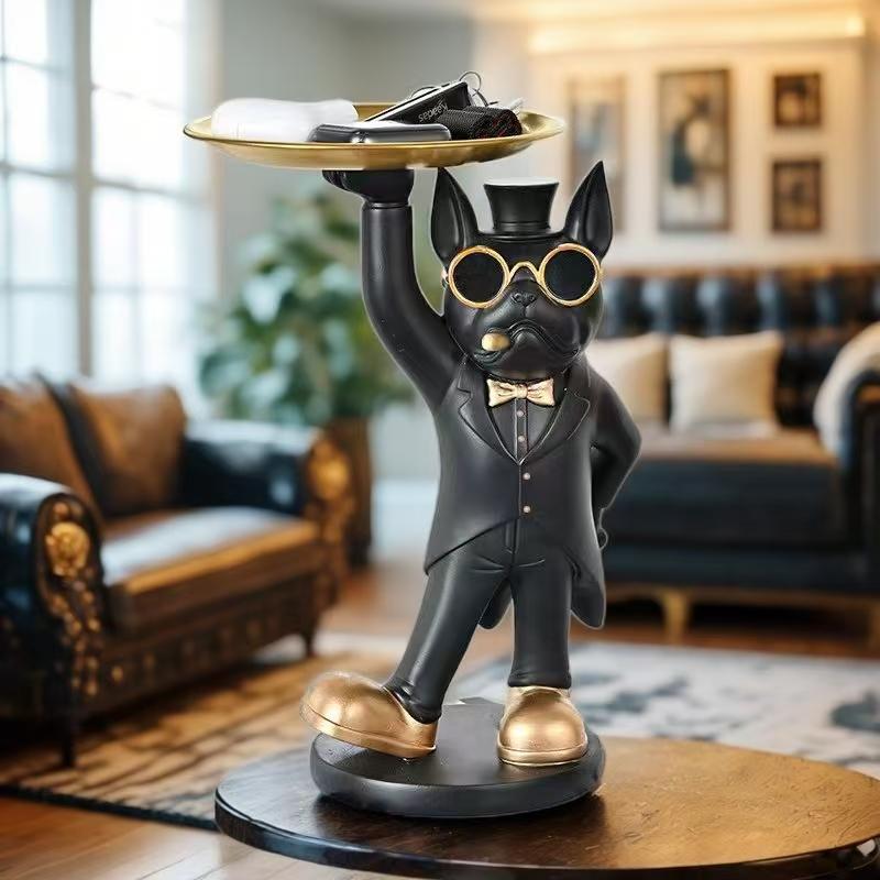 Kreatives Harz-Gentleman-Französische Bulldogge Tierornament, Küchenschale, Schreibtischaufbewahrung, Snack-Süßigkeitenteller, Handarbeiten