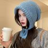 Women Retro Knitted Hat Winter Warm Rhombus Pattern Hat Big Head Sized No Brim Hat for Daily Outings Parties Dating