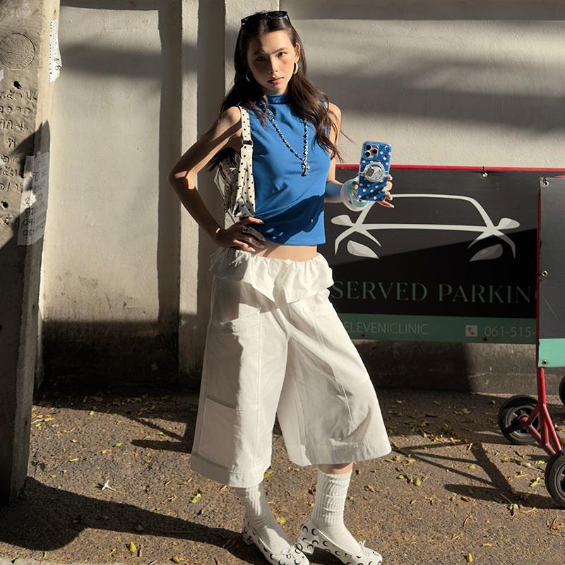 

Ruffle Splice Double Pocket Cropped Wide-Leg Casual Pants for Women S