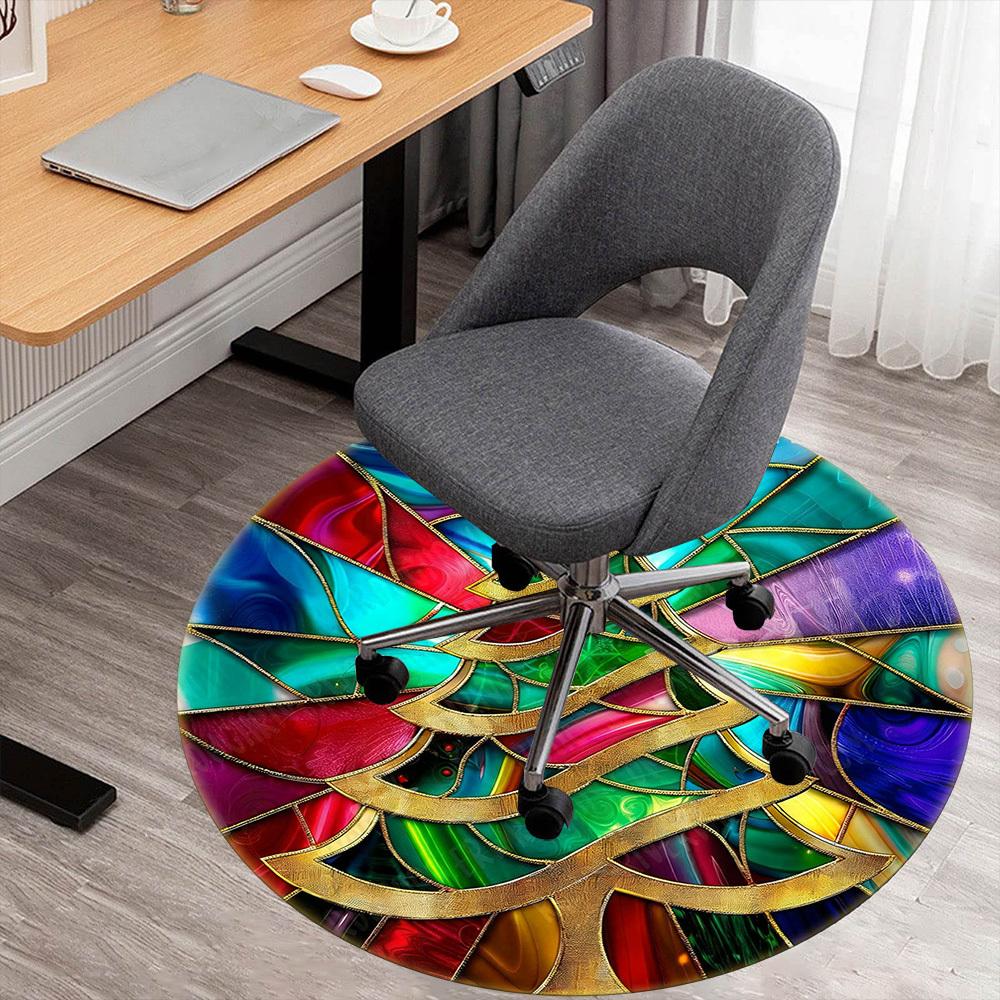 

1PC Christmas tree stained glass Office Round Area Rug, Under Office Chairs Bedroom Living Room Home Decor, Carpet for Office -1110037 80cm by 80cm