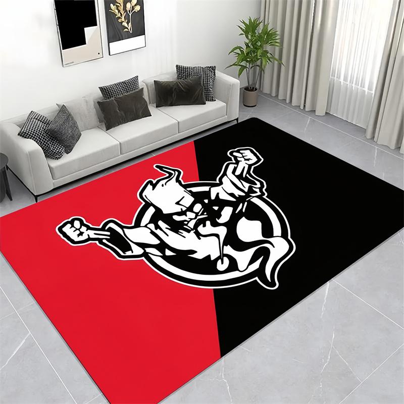 Stylish Cartoon Fighter Inspired Carpet, Red & Black Action Floor Rug