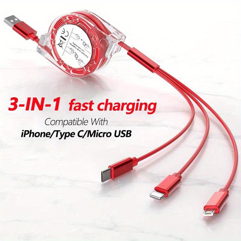 

Retractable 3 in 1 USB Charging Cable, Fast Charge withLightningMicroTypeCforiPhone iPad Samsung, Portable Mobile Accessory Gift United States