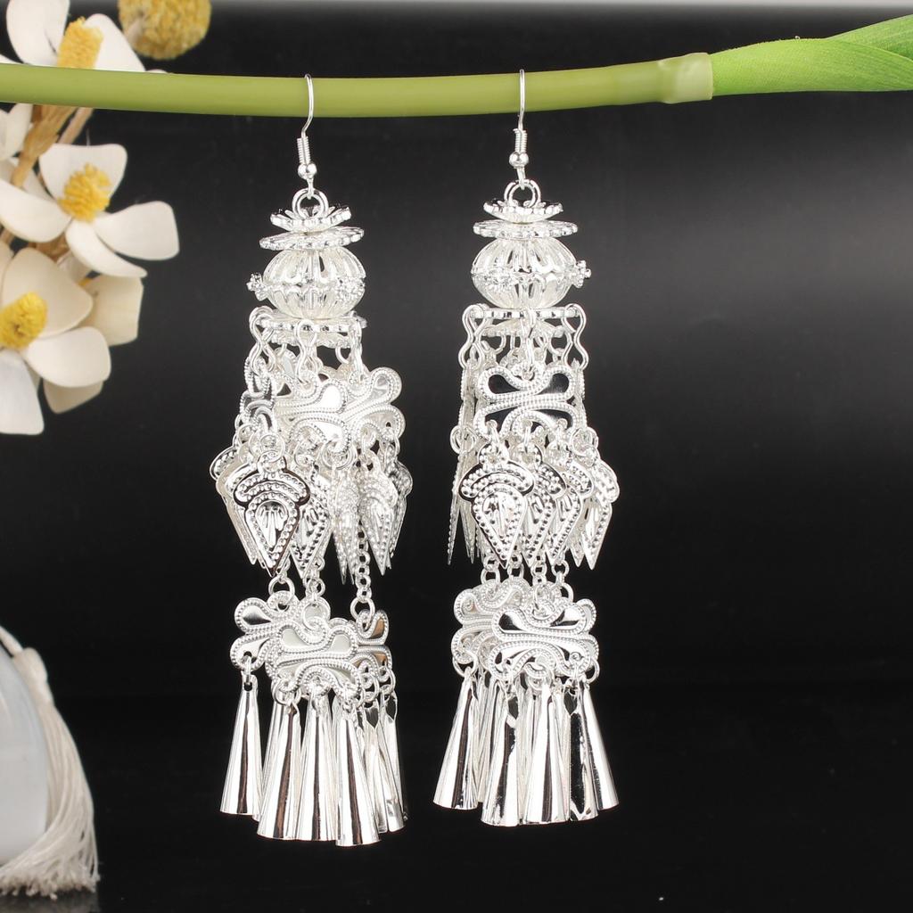 Turquoise Earrings Bohemian Drop Ear Earrings with Tassels, Geometric Alloy, Retro Style, Boastful Ear Accessories