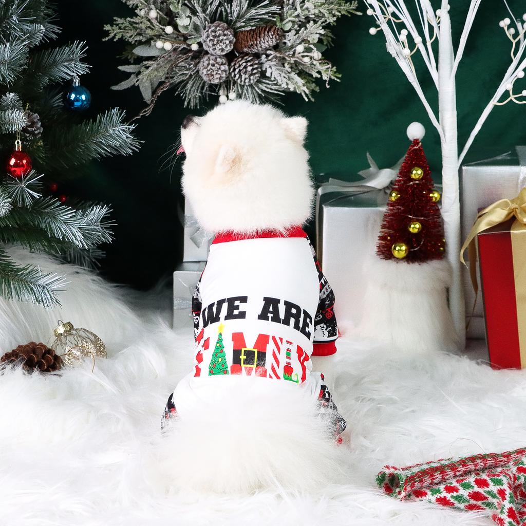 Christmas Dog Pajamas Classical Design Soft Dog Clothes with WE ARE FAMLY Jumpsuit Dog Costumes for Small Medium Puppy Dog Cat W