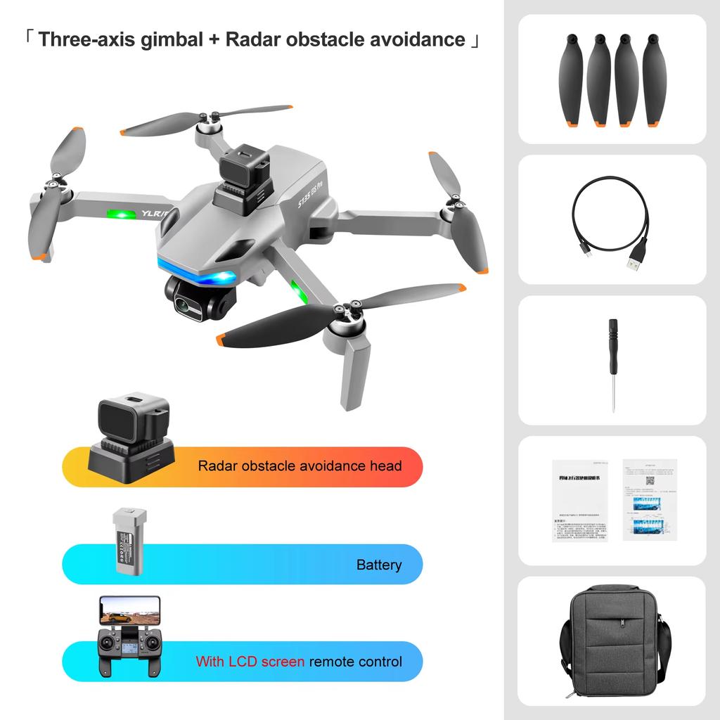 New S135 Professional Drone Radar Obstacle Avoidance Six-axis  Brushless GPS Positioning ESC HD Dual Camera Photography EIS RC Quadcopter Toy Gift