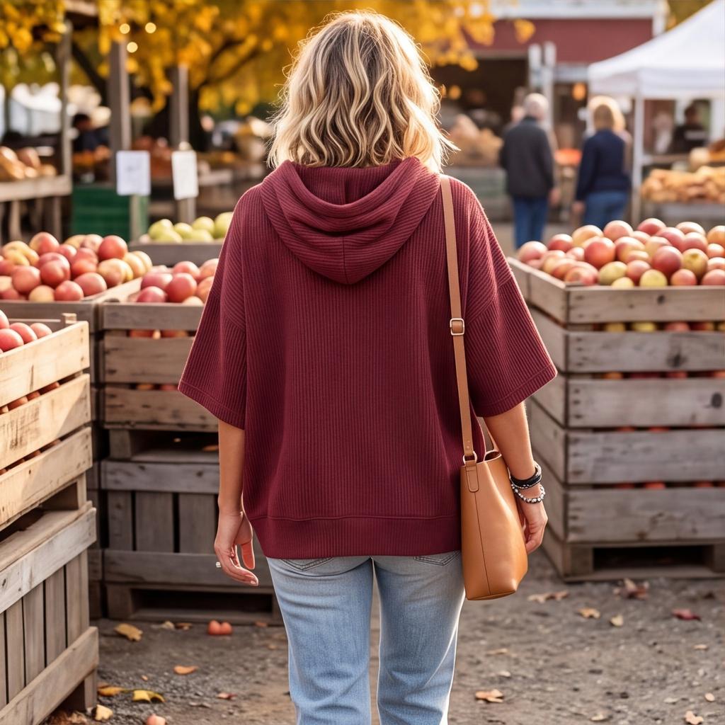 Women's Corduroy Hooded Sweatshirt Loose Fit Casual Pullover Top