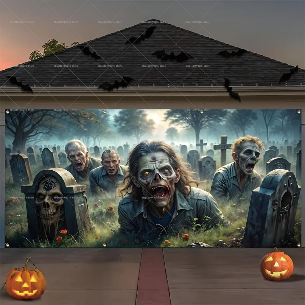 1 Pezzo Felice Halloween! Gli Stendardi di Sfondo per Garage Sono Perfetti Per Aggiungere Un'Atmosfera Spettrale a Terrazzi, Giardini e Feste a Tema